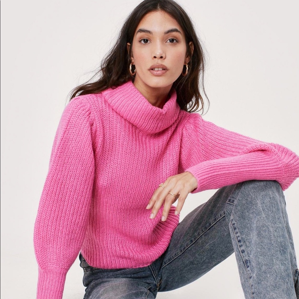 Nasty Gal Pink puff sleeve sweater